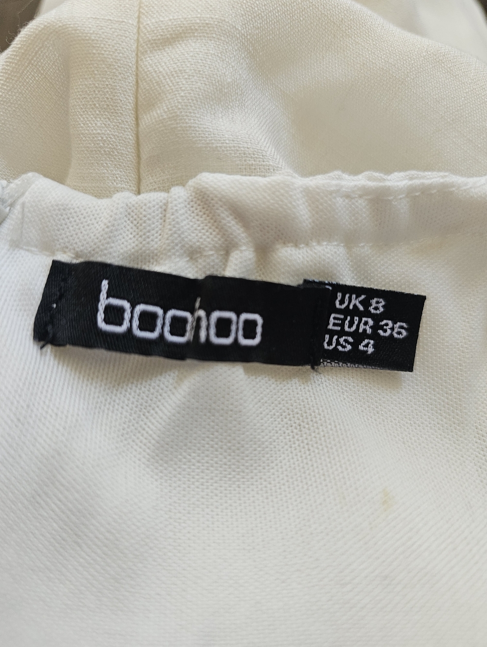 Boohoo Faux Linen Assymetrical Sleeveless Mini Dress Button Front Size 4 - Picture 7 of 7